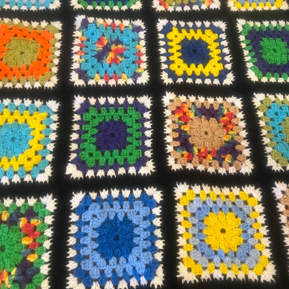 Vintage Crochet Afghan Blanket Granny Square Multicolor 60” x 43”. - Picture 5 of 6